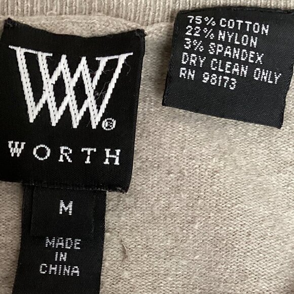 Worth Cotton Blend Snap Cardigan Sweater Pockets Sz M Taupe Beige 214C - Picture 9 of 9